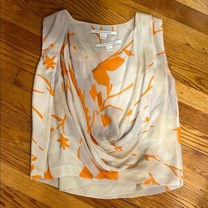 Diane Von Furstenberg Floral Drape Blouse - Orange and Cream